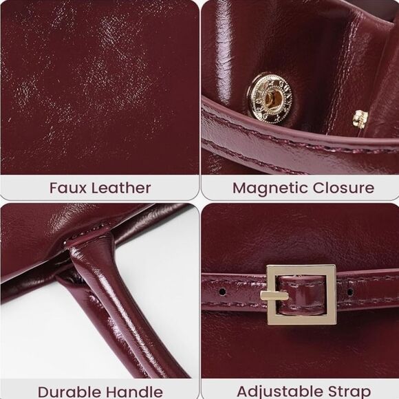 🩵⏭️NWT Burgundy Faux Leather Satchel Purse - Picture 3 of 15